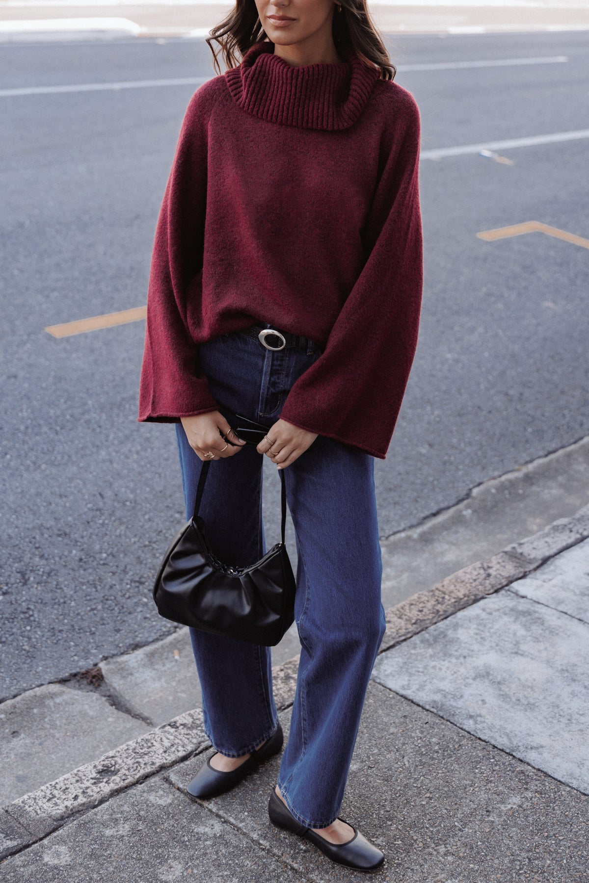 Bindy Cowlneck Knit Sweater in Wine – view 8 of 8