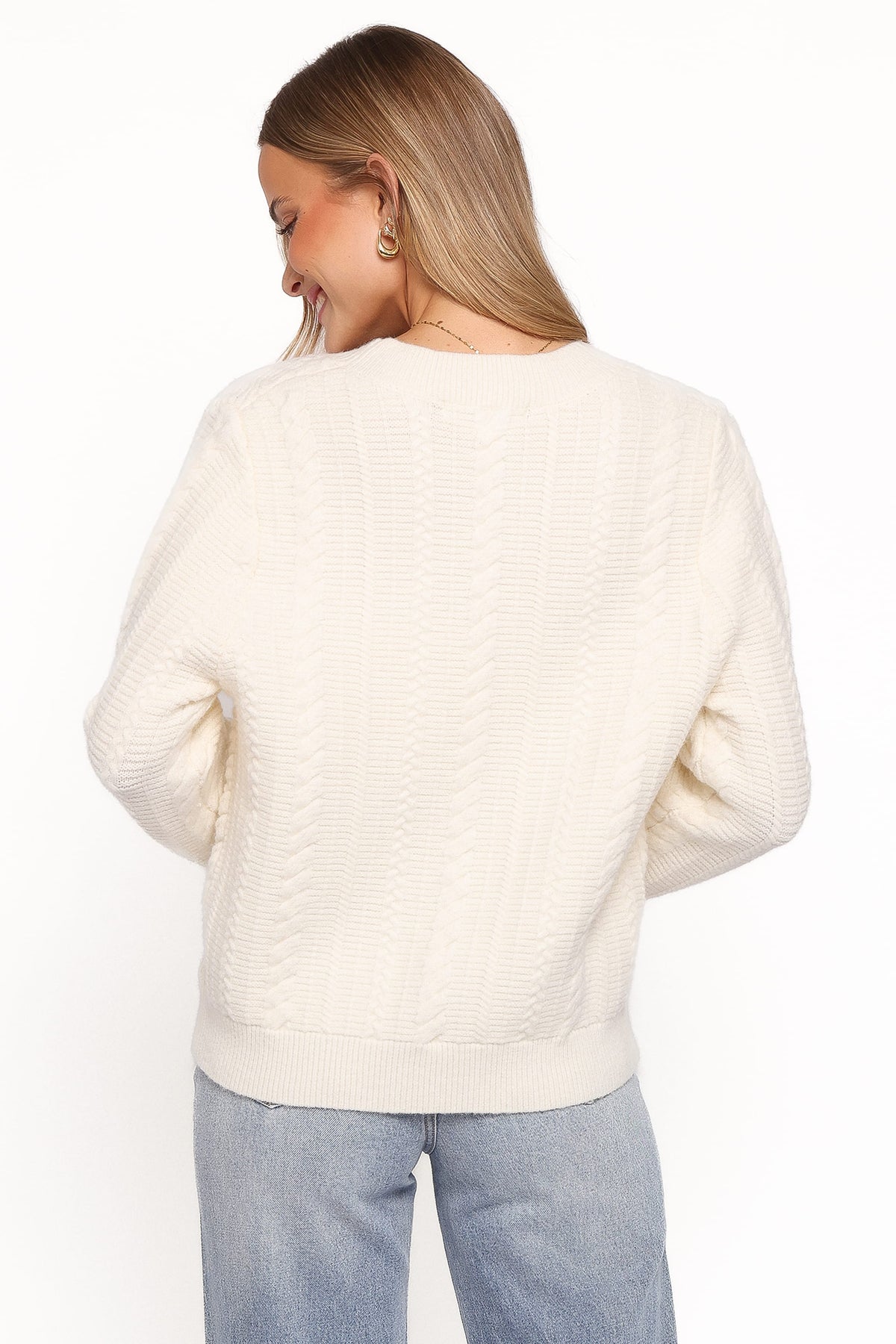 Bree Velvet Bow Cardigan in Cream – view 4 of 6