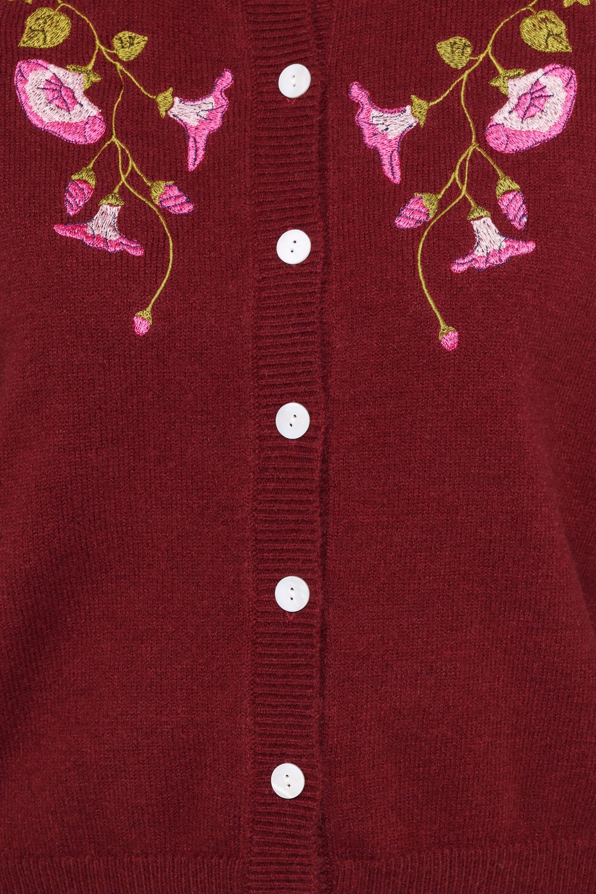 Brittany Placed Embroidery Flower Cardigan in Burgundy – view 6 of 6