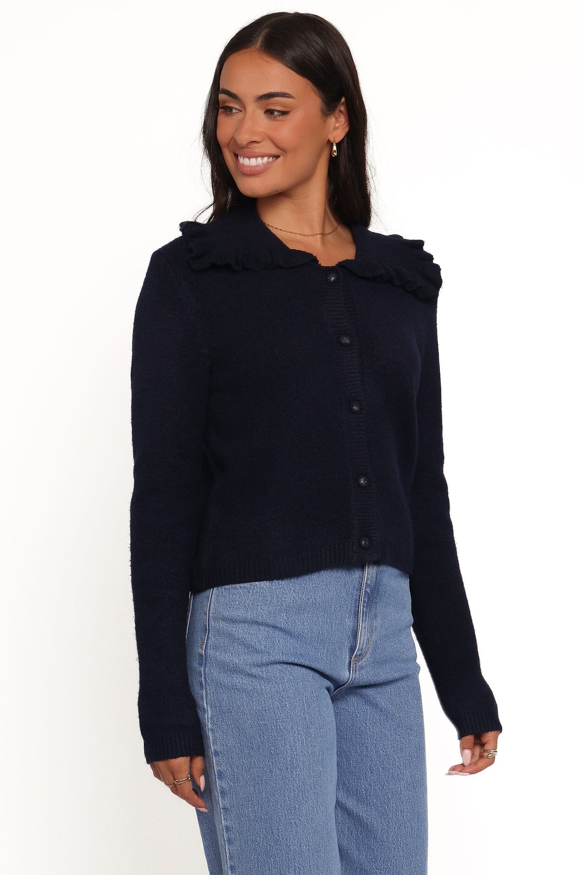 Carmello Frill Collar Cardigan in Navy – view 3 of 6