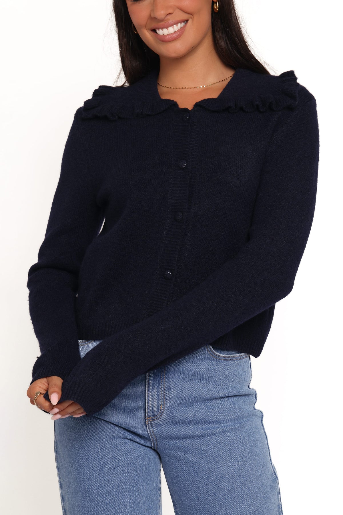 Carmello Frill Collar Cardigan in Navy – view 5 of 6