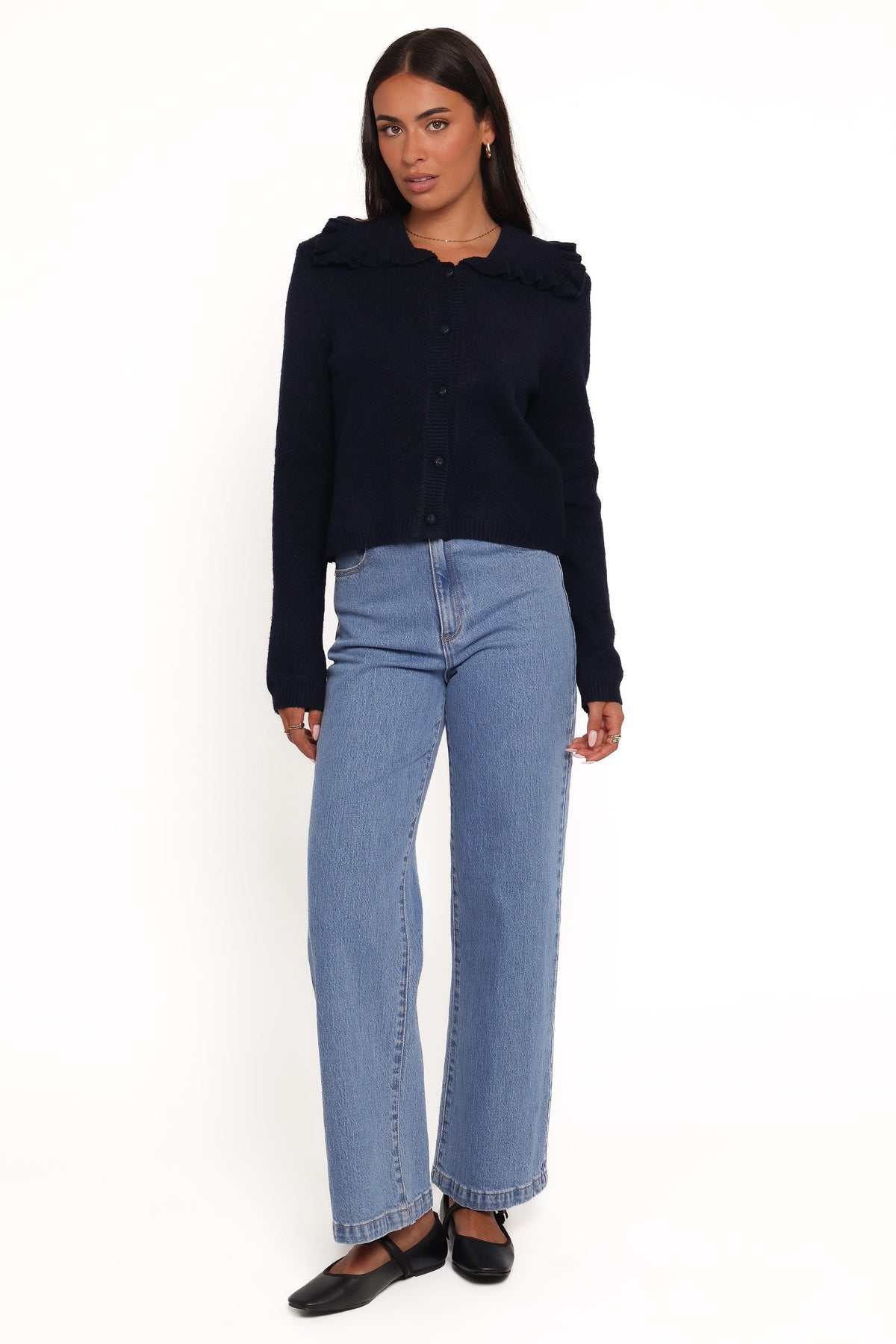 Carmello Frill Collar Cardigan in Navy – view 2 of 6