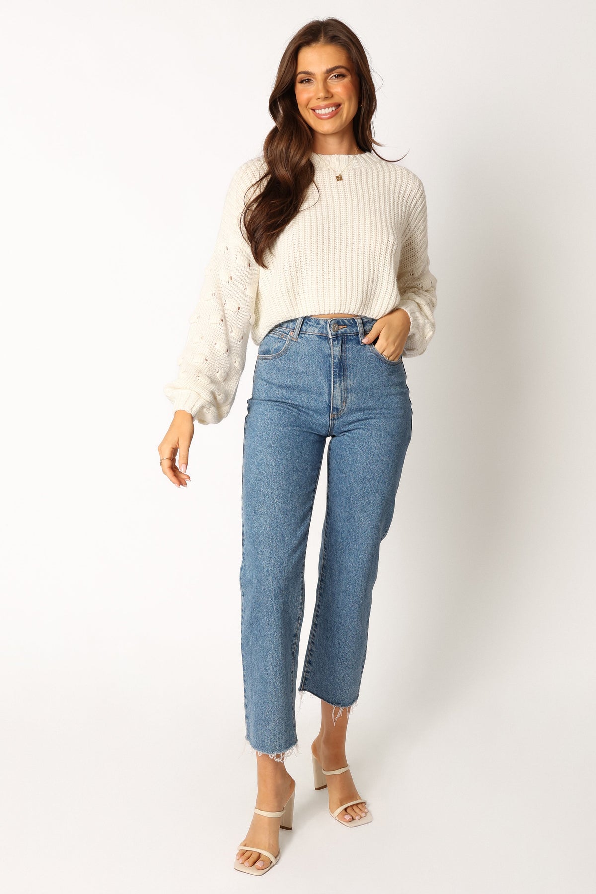 Catalina Polka Dot Texture Knit Sweater in Ivory – view 7 of 10