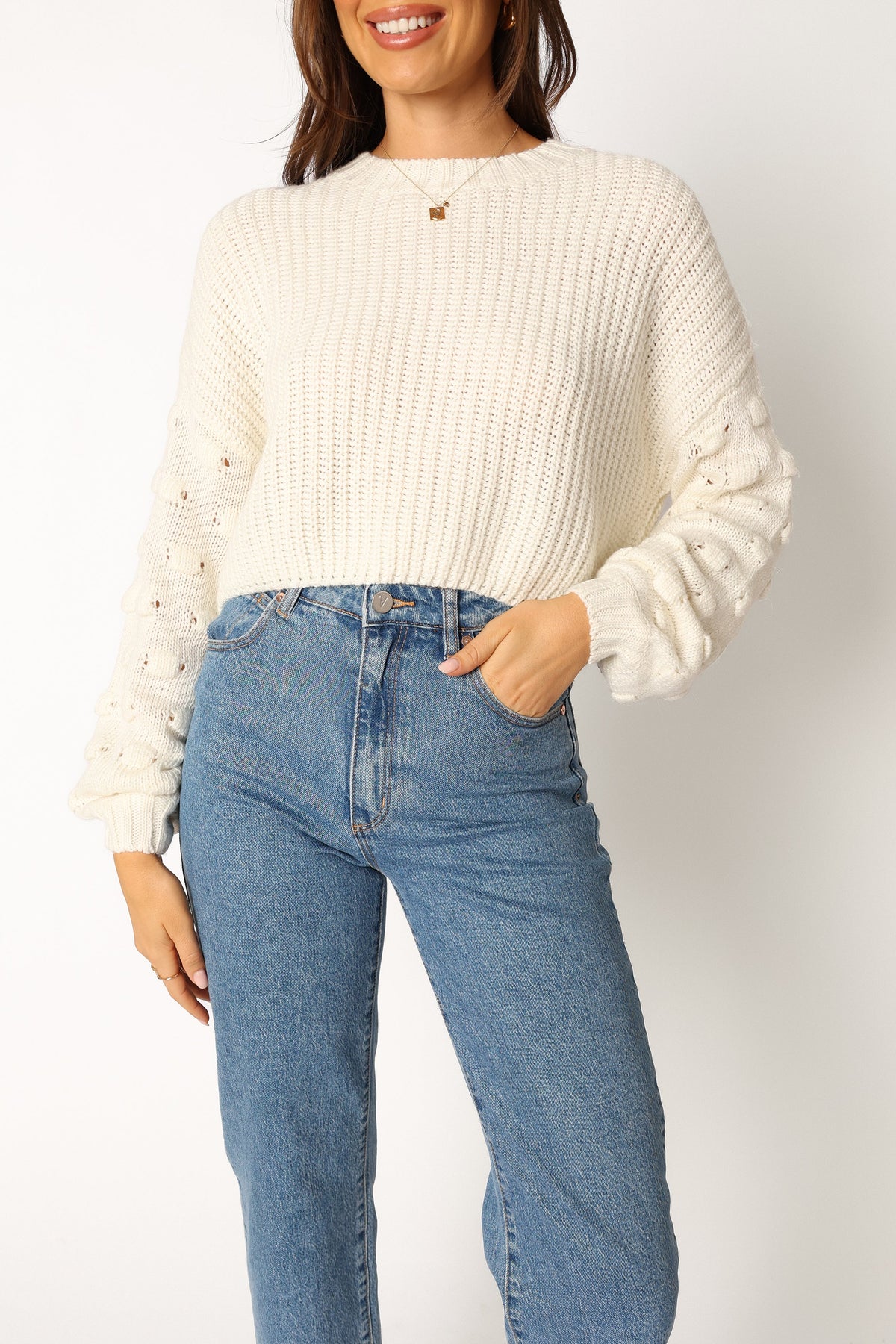 Catalina Polka Dot Texture Knit Sweater in Ivory – view 8 of 10