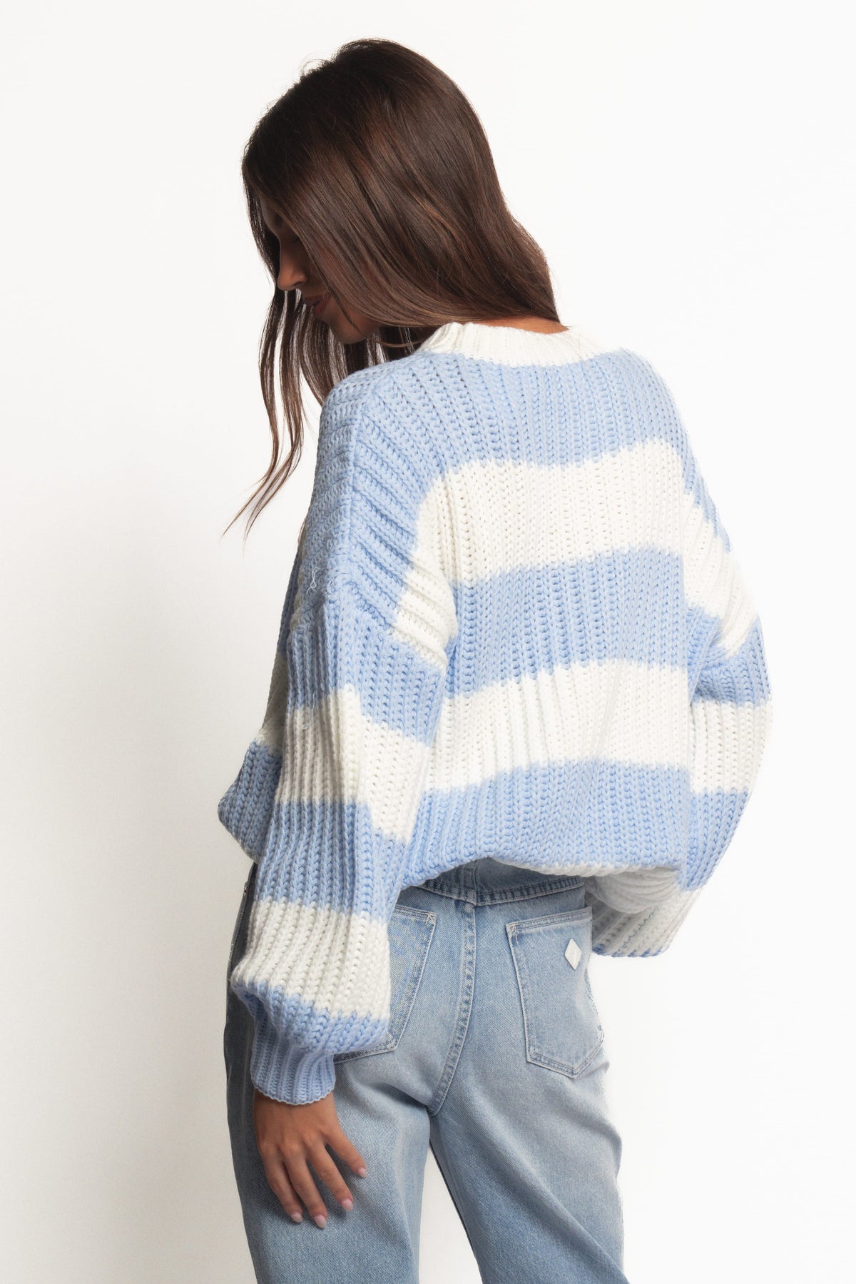 Courtney Thick Stripe Knit Sweater in Blue Cream – view 4 of 7