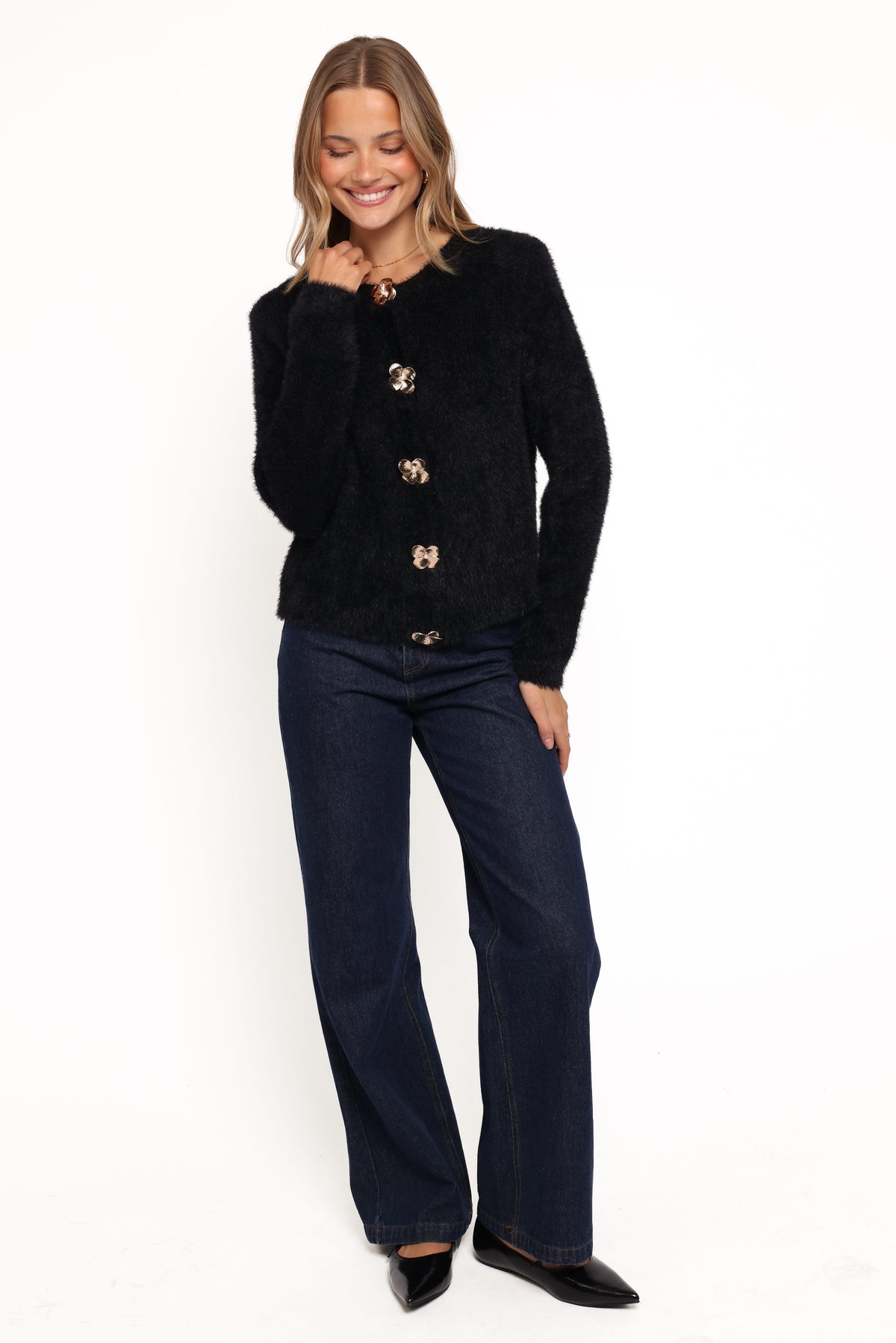 Donna Flower Button Cardigan in Black – view 5 of 6