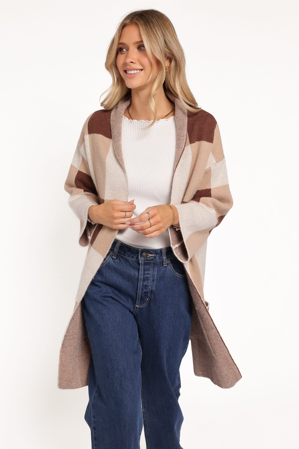Ecoya Long Cardigan in Brown Plaid – view 6 of 6