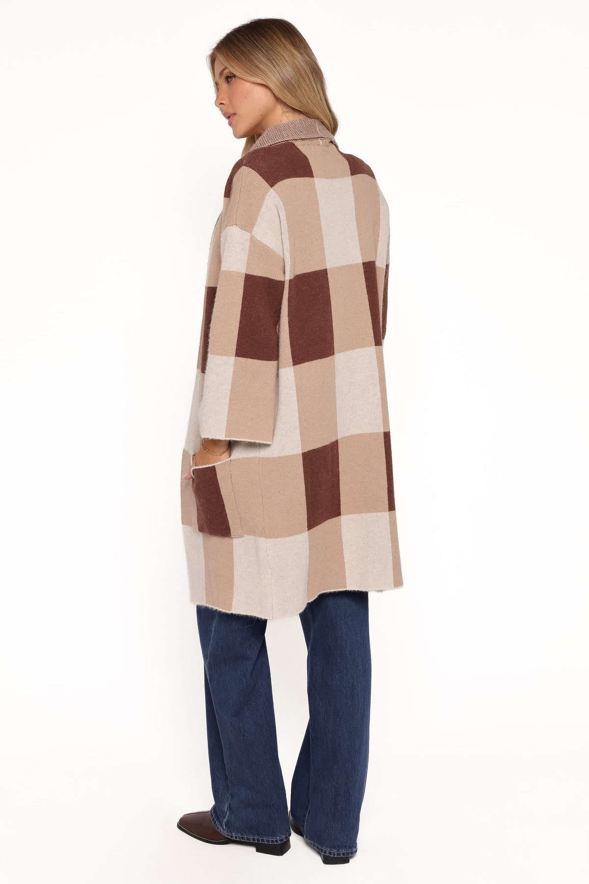 Ecoya Long Cardigan in Brown Plaid – view 4 of 6