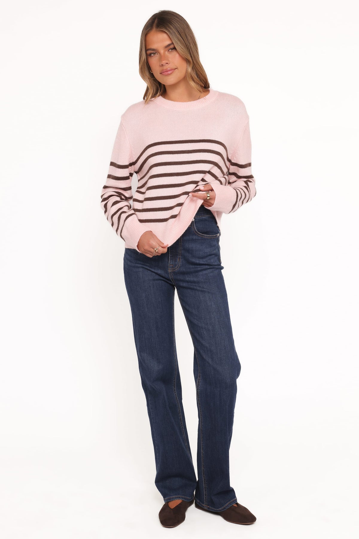 Eleanora Striped Knit Pullover Sweater in Pink – view 6 of 8