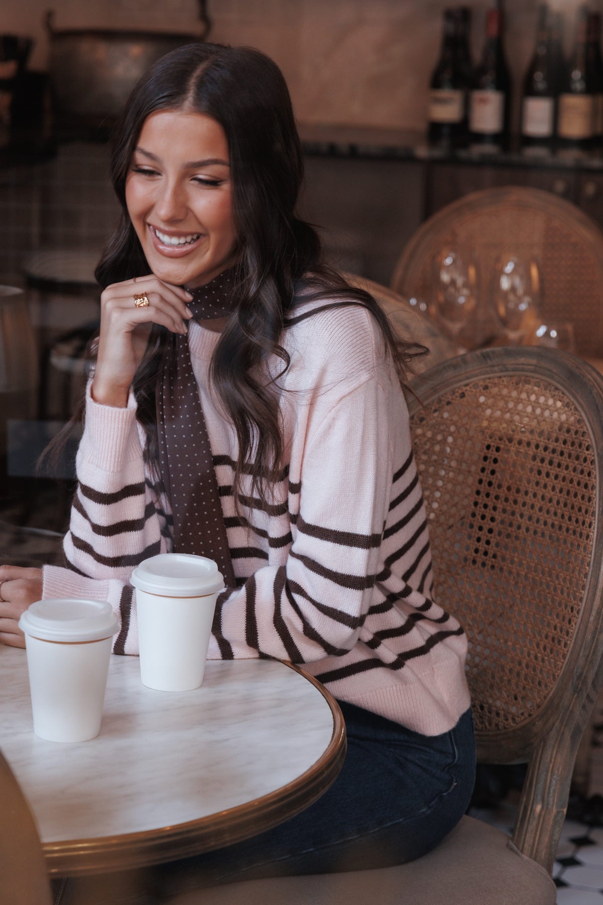 Eleanora Striped Knit Pullover Sweater in Pink – view 1 of 8
