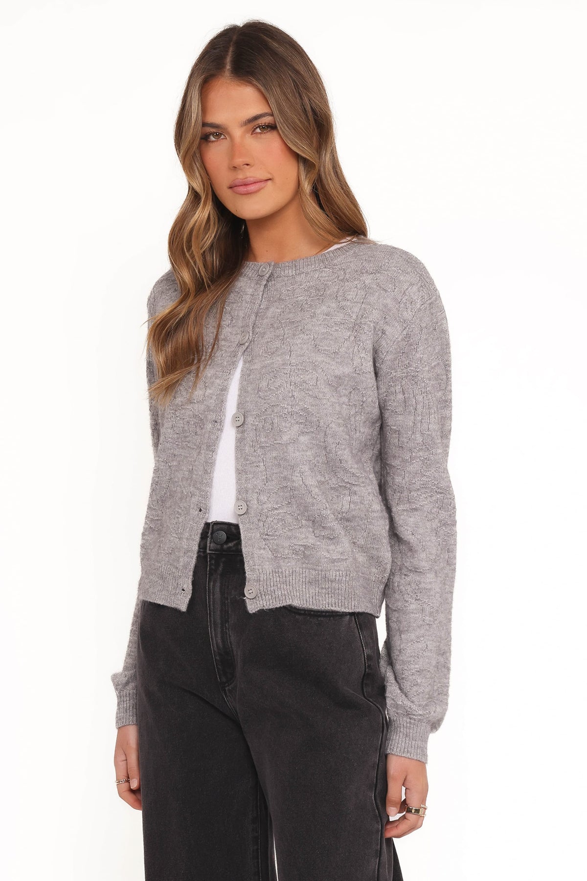 Fauna Tonal Floral Cardigan in Heather Grey – view 3 of 7