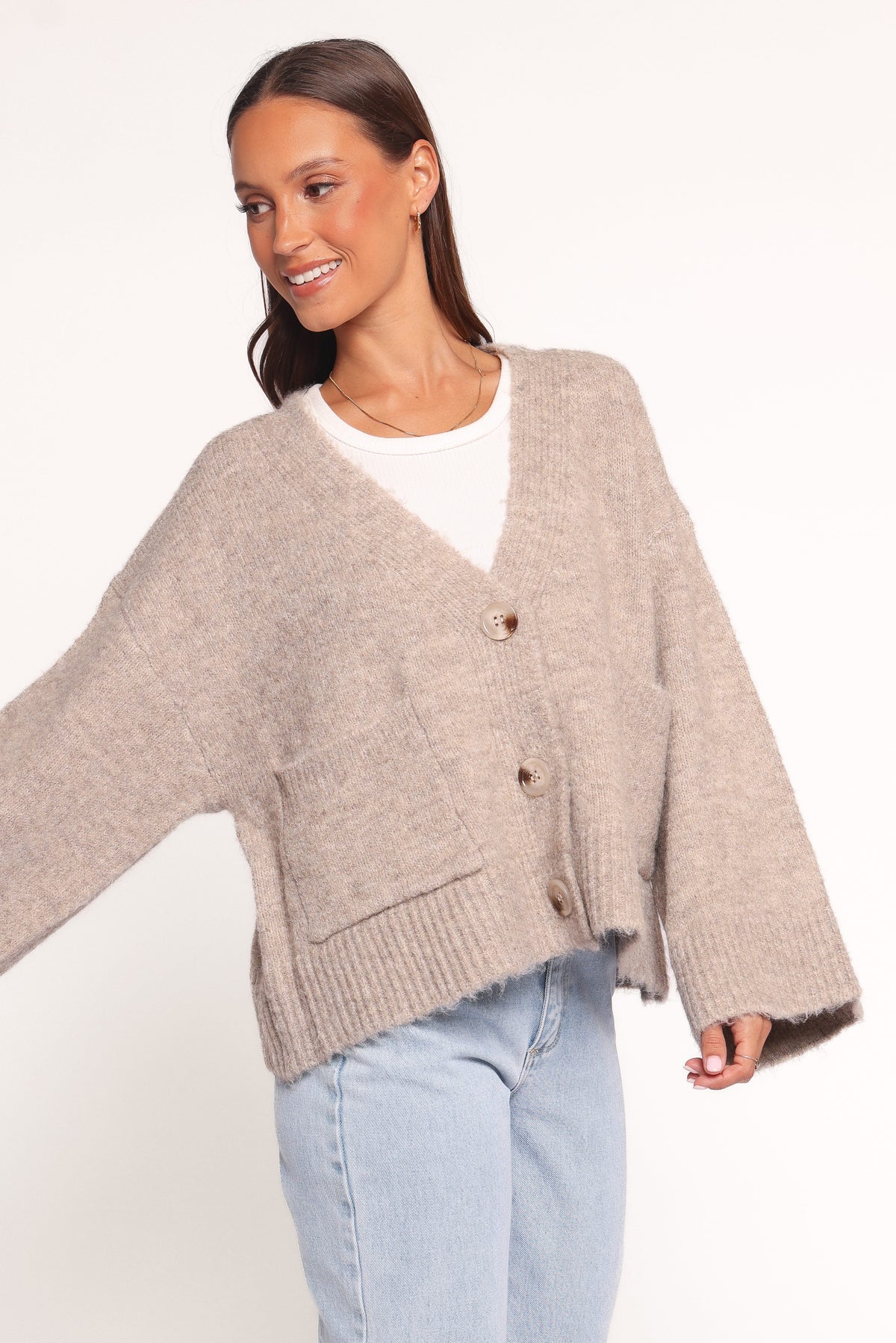 Fern Wide Sleeve Cardigan in Mushroom – view 4 of 8