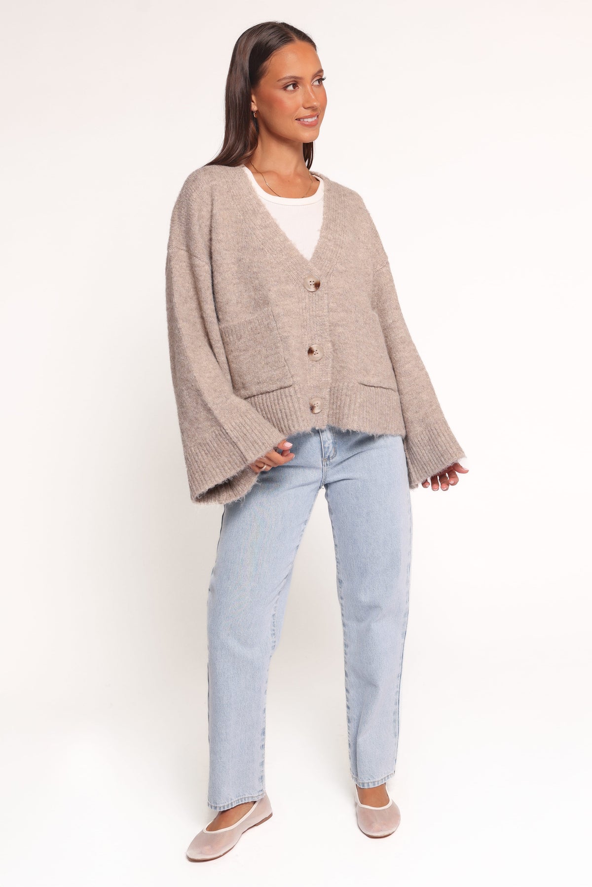 Fern Wide Sleeve Cardigan in Mushroom – view 7 of 8