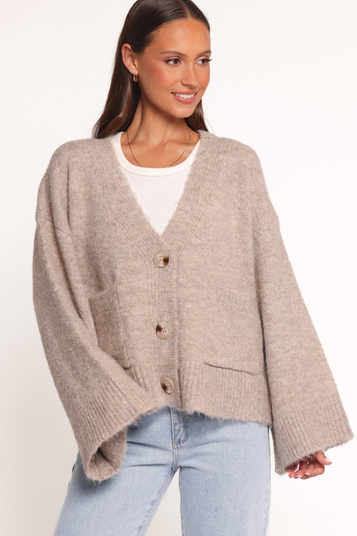 Fern Wide Sleeve Cardigan in Mushroom – view 2 of 8
