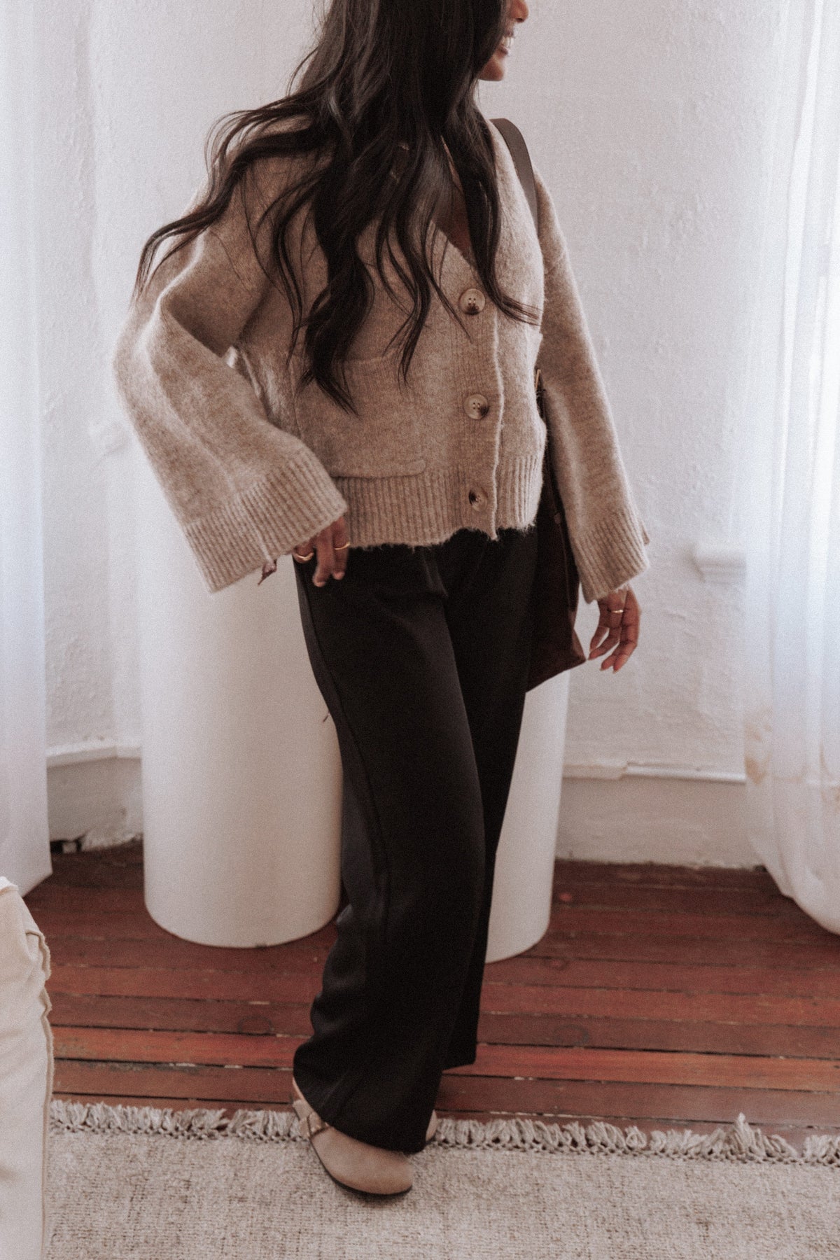 Fern Wide Sleeve Cardigan in Mushroom – view 1 of 8