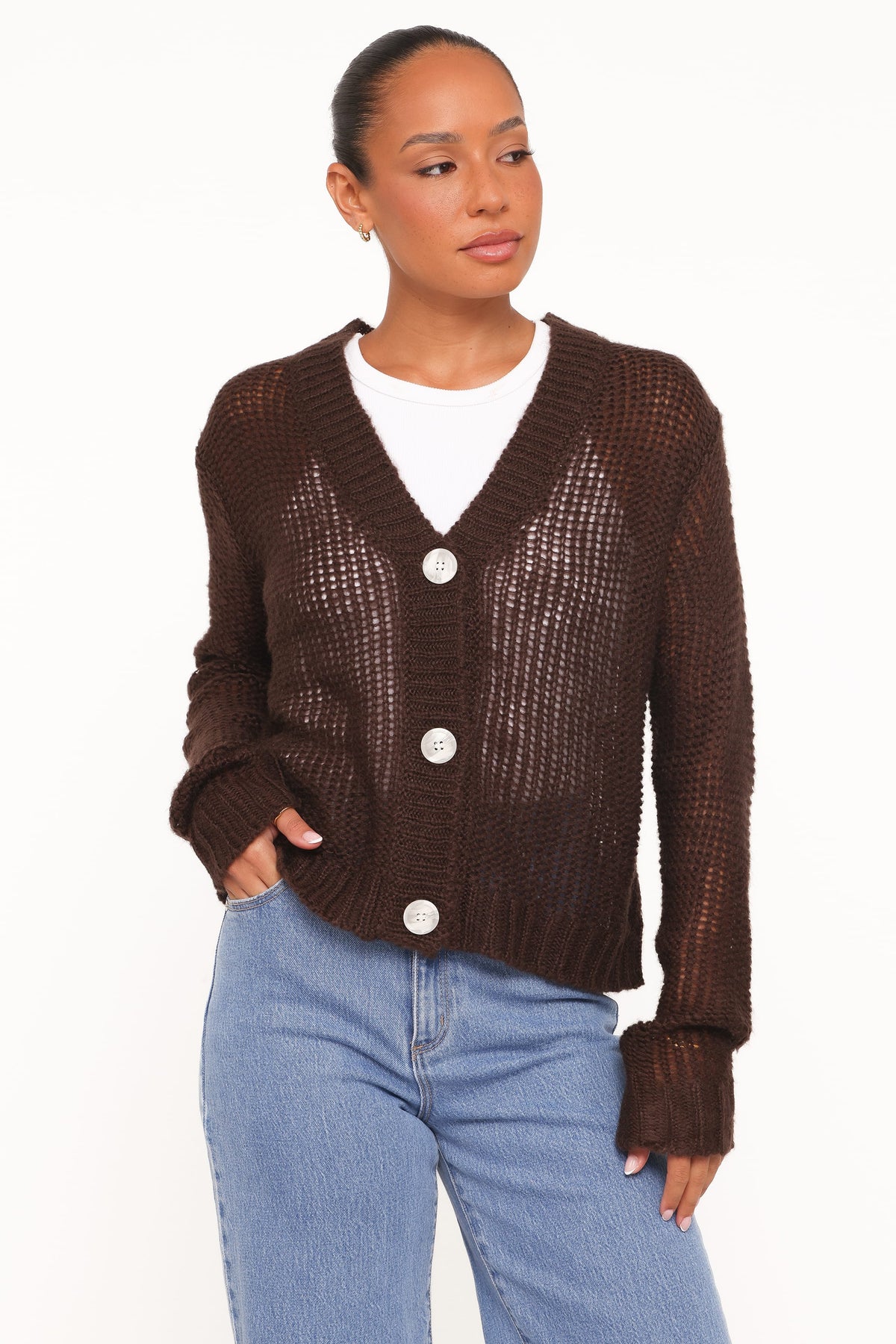 Gardner Cardigan in Coffee – view 1 of 5