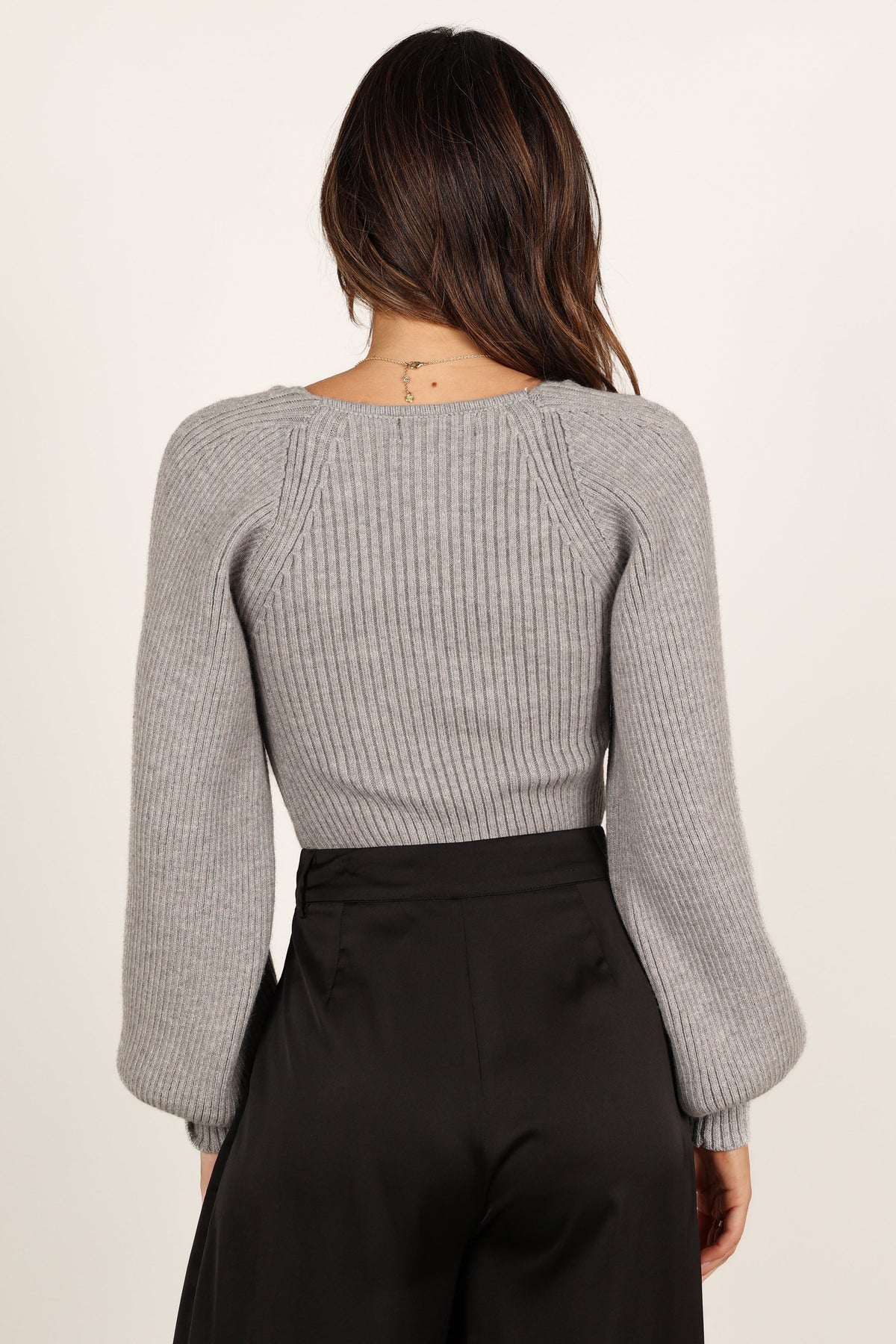 Gia Sweetheart Neck Bell Sleeve Knit Sweater in Light Grey – view 5 of 7