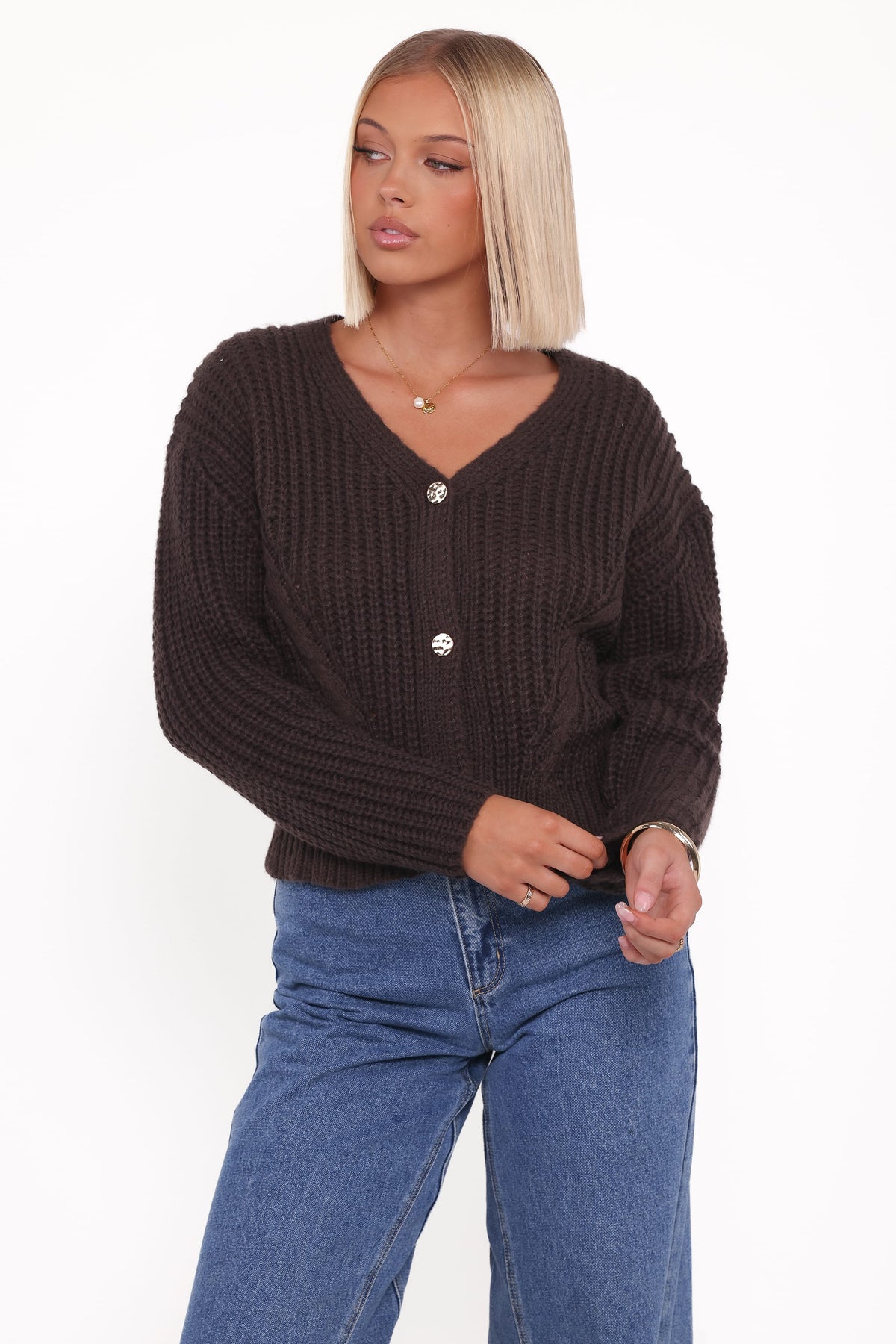 Henderson Thick Knit Cardigan in Brown – view 1 of 6