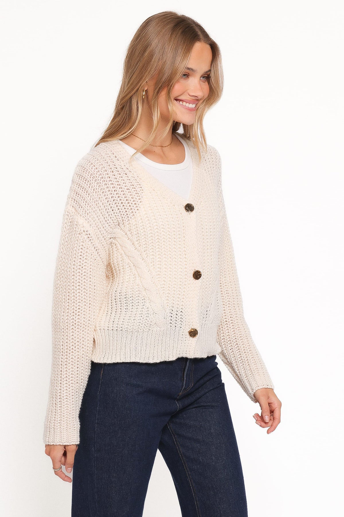 Henderson Thick Knit Cardigan in Cream – view 3 of 7