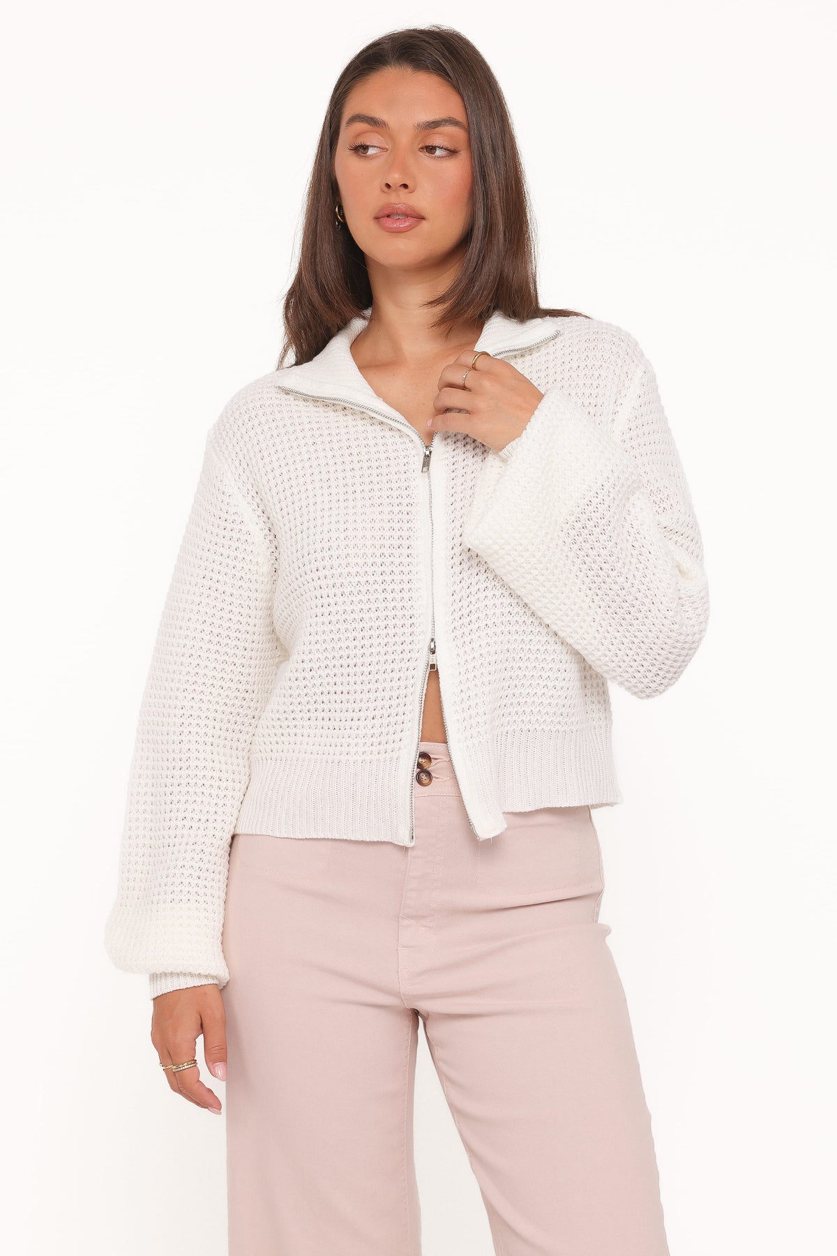 Inara Zip Cardigan in Cream – view 1 of 6