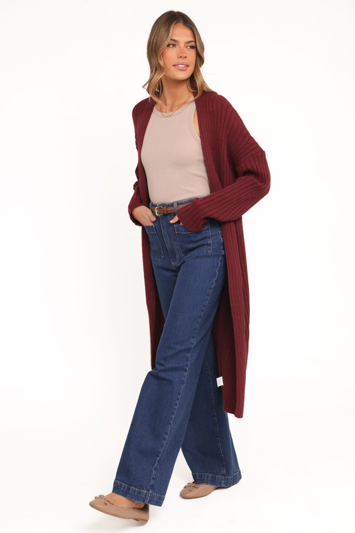 Jasmia Long Cardigan in Wine – view 3 of 6