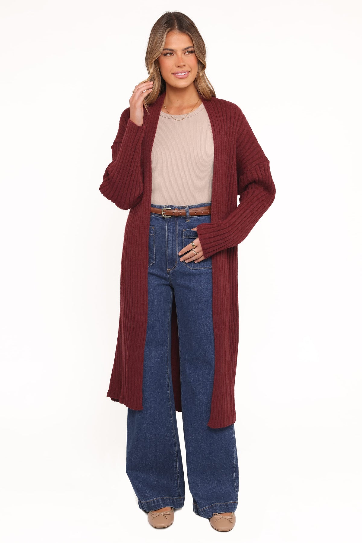 Jasmia Long Cardigan in Wine – view 5 of 6