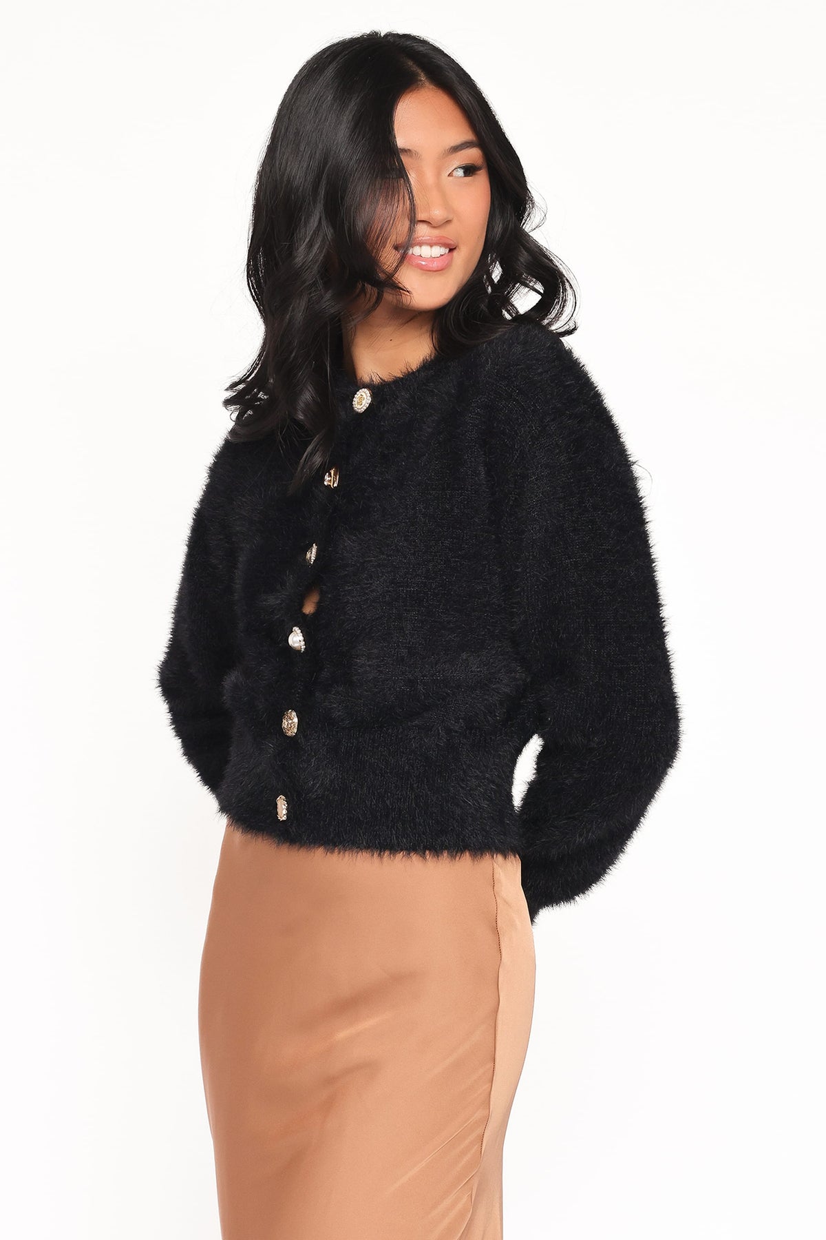 Jintie Vintage Button Cardigan in Black – view 3 of 6
