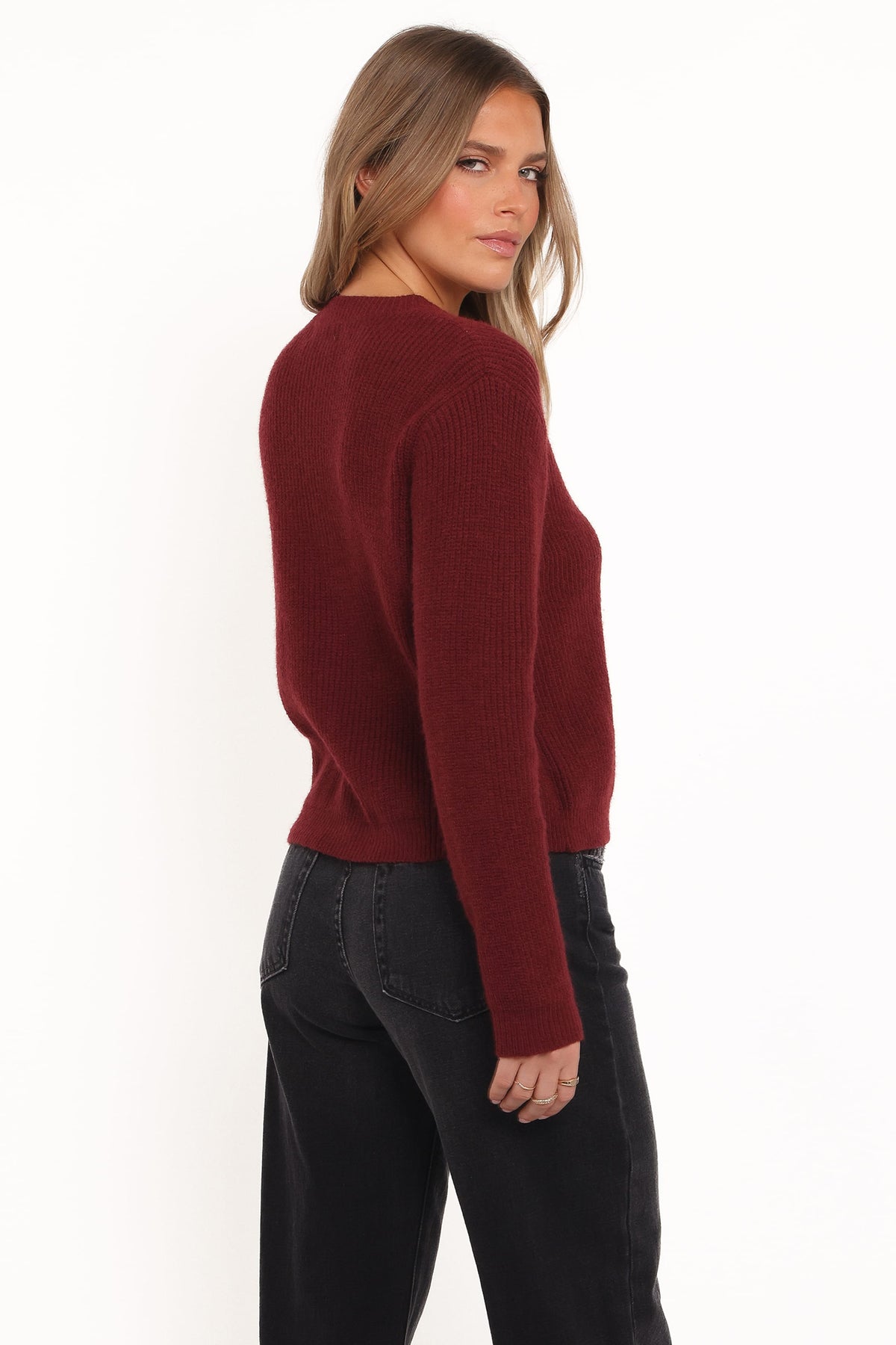 Jones Rosette Cardigan in Burgundy – view 4 of 6