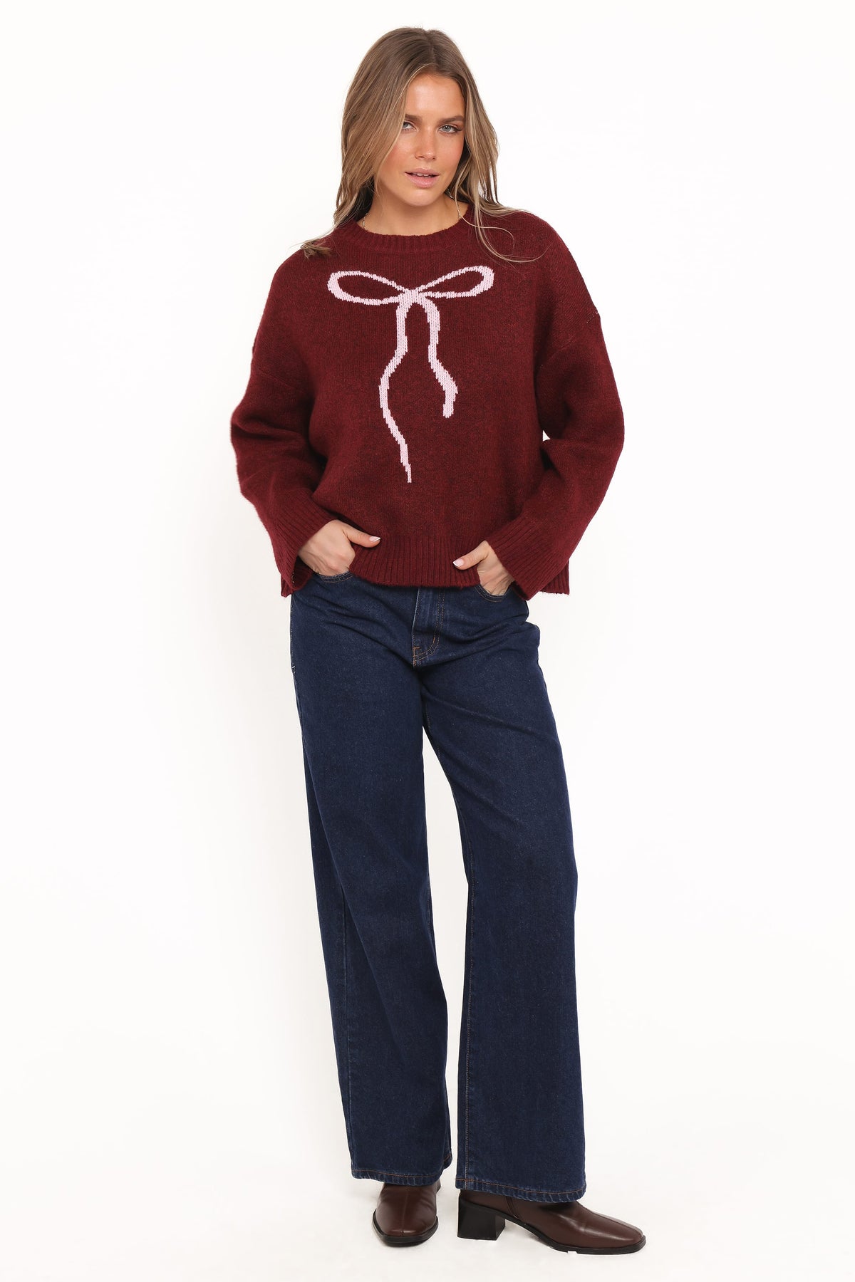 Kaori Bow Sweater in Burgundy – view 5 of 6