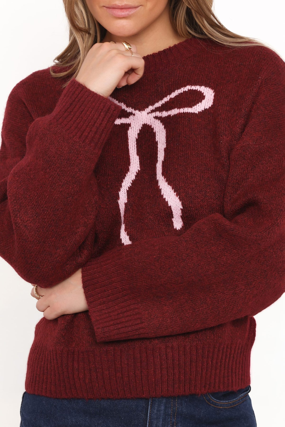 Kaori Bow Sweater in Burgundy – view 2 of 6