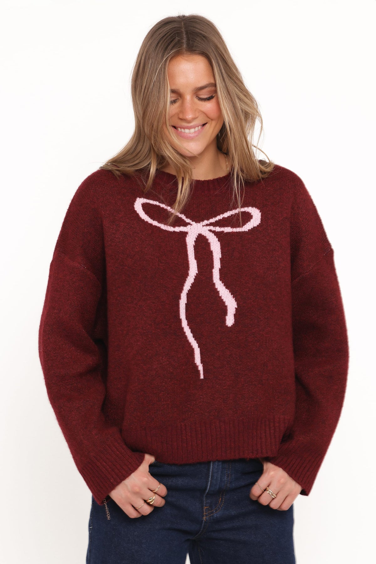 Kaori Bow Sweater in Burgundy – view 1 of 6