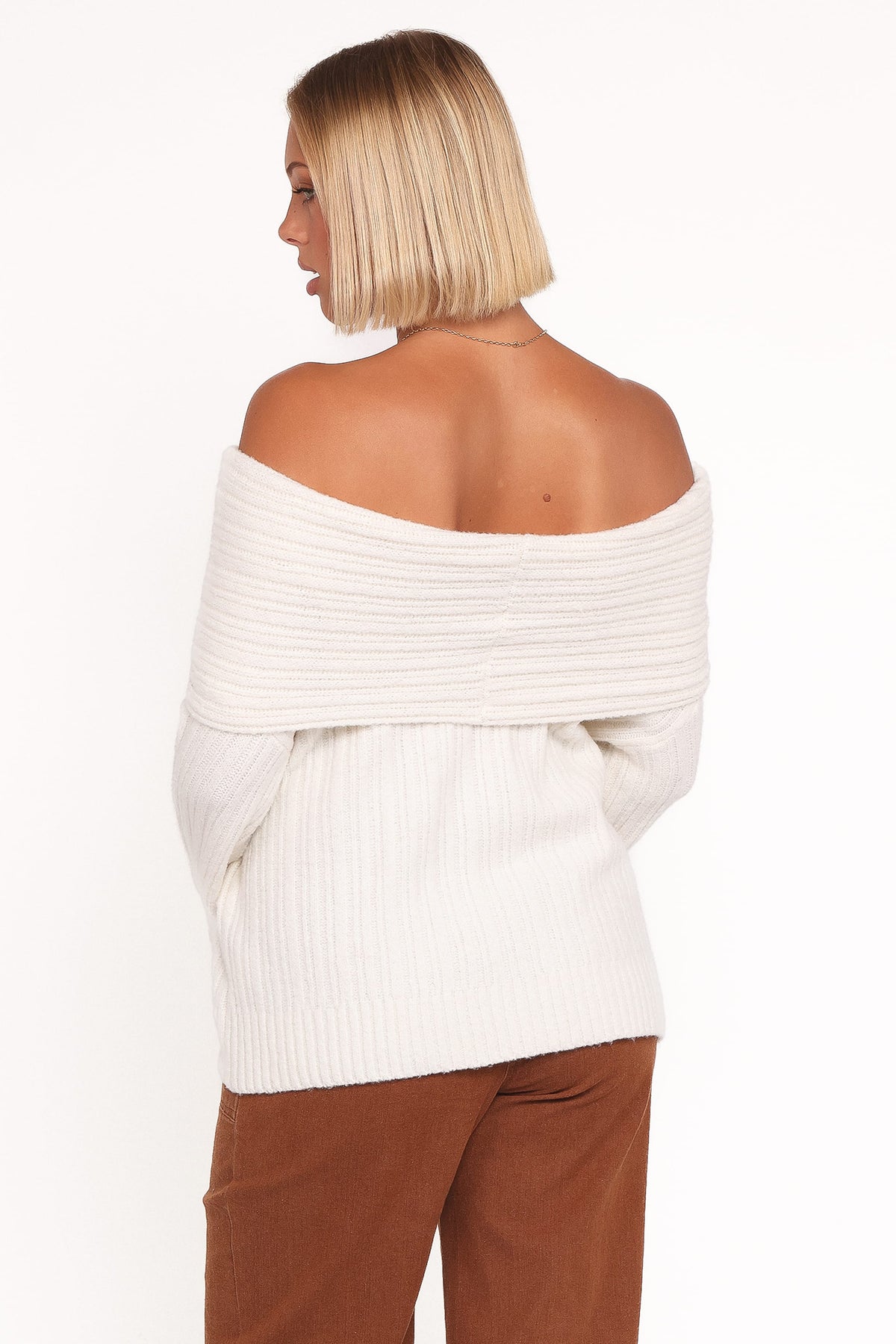 Kenny Off Shoulder Knit Sweater in Cream – view 4 of 6