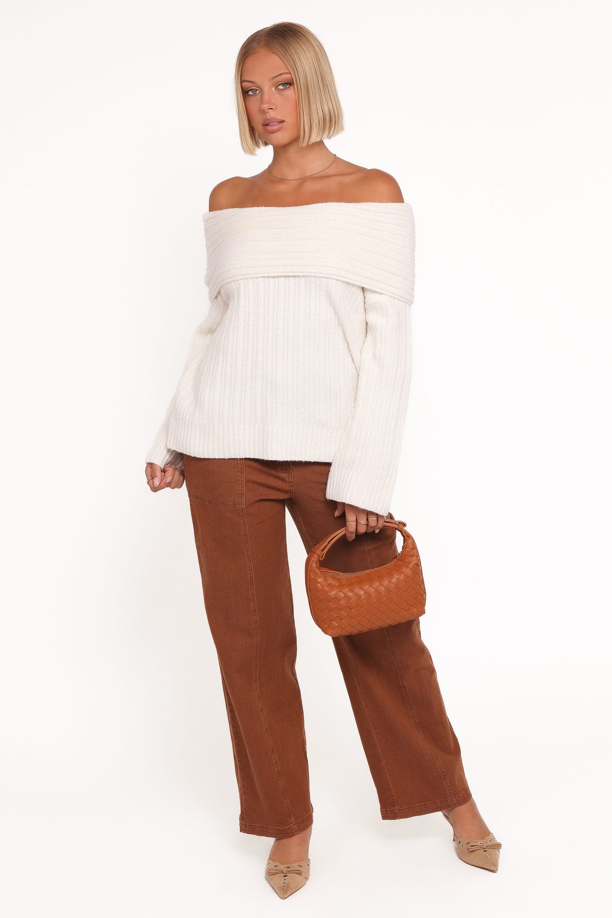 Kenny Off Shoulder Knit Sweater in Cream – view 5 of 6
