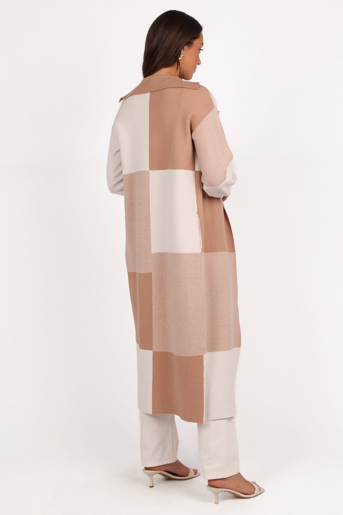 Kingston Large Check Long Cardigan in Beige Check – view 4 of 7