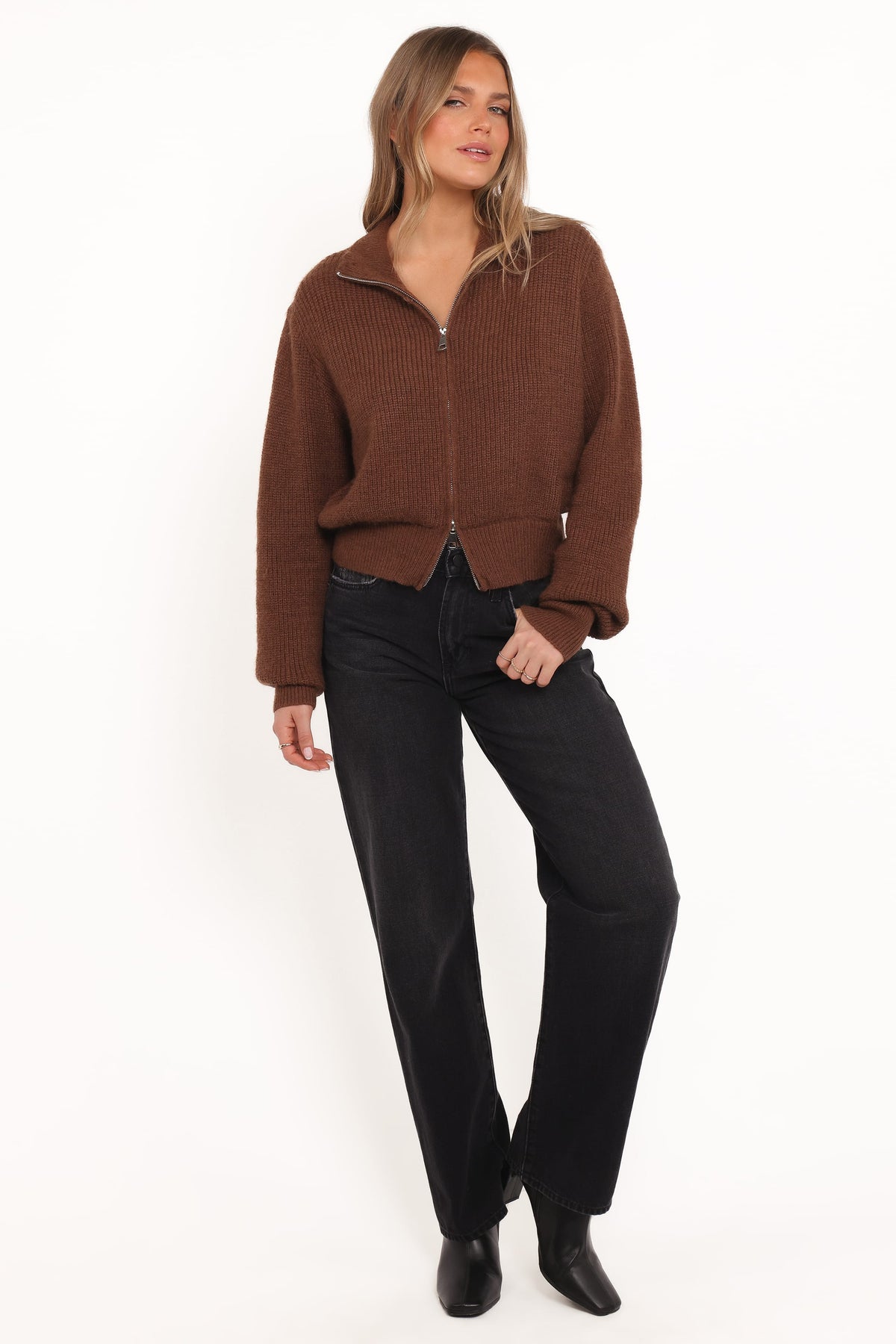 Kourtney Zip Cardigan in Brown – view 7 of 9