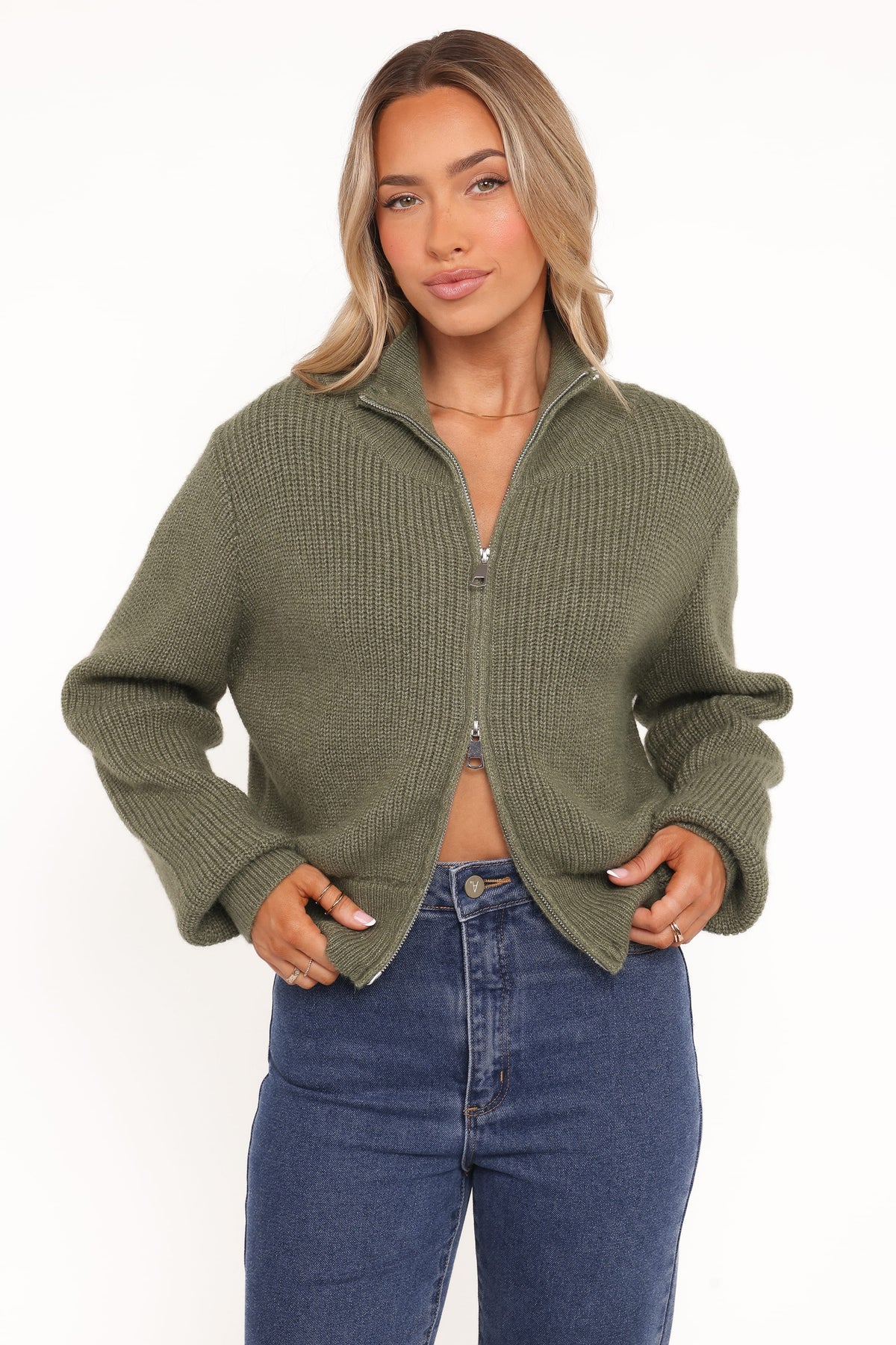 Kourtney Zip Cardigan in Olive – view 1 of 7
