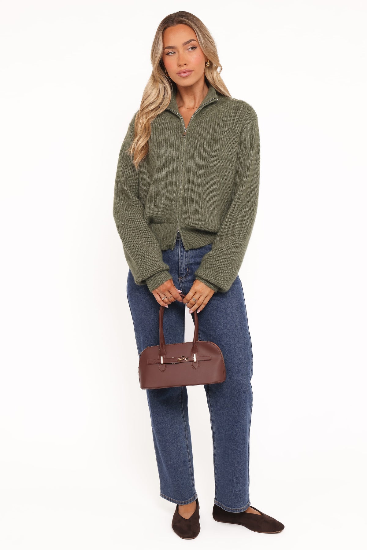 Kourtney Zip Cardigan in Olive – view 6 of 7