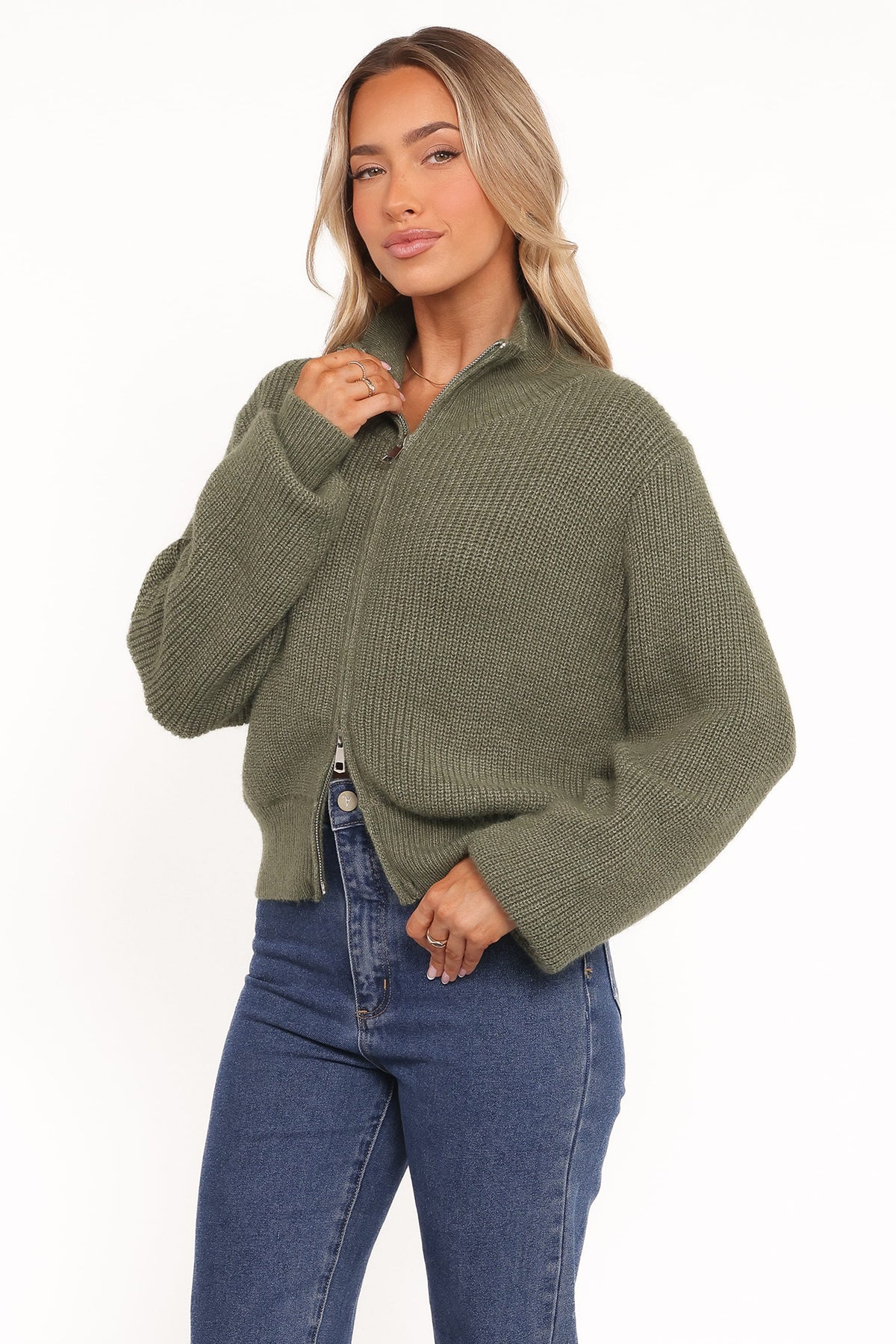 Kourtney Zip Cardigan in Olive – view 3 of 7