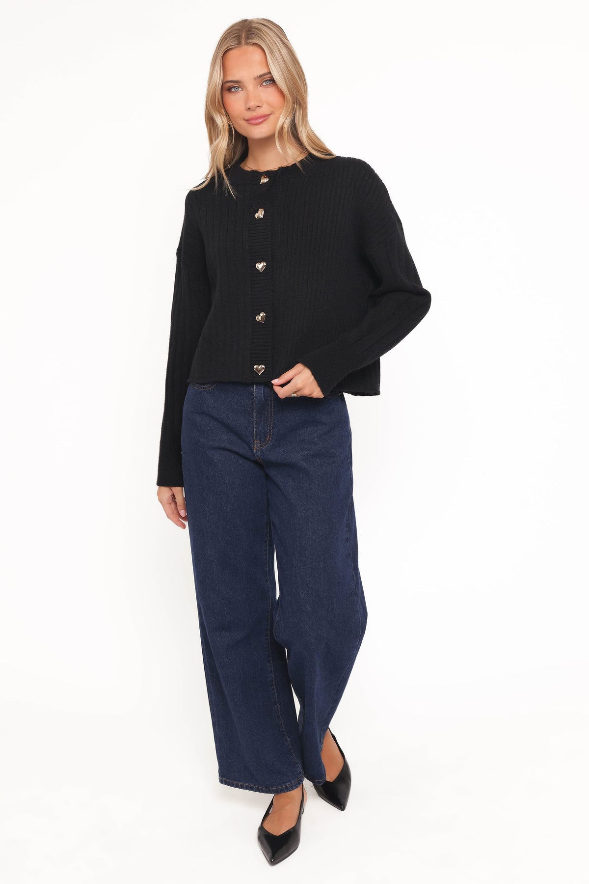 Loulani Heart Button Cardigan in Black – view 5 of 6