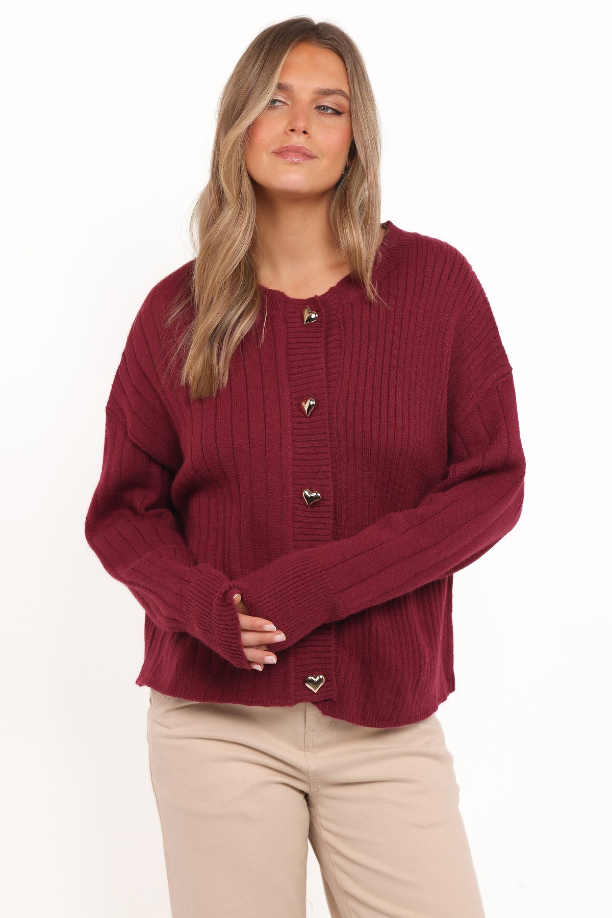 Loulani Heart Button Cardigan in Cherry – view 1 of 6