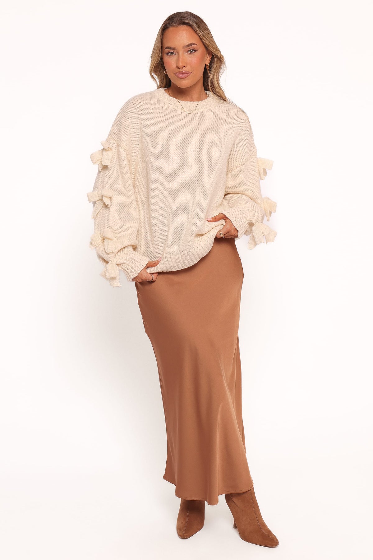 Lover Tie Sleeve Knit Sweater in Ivory – view 5 of 7