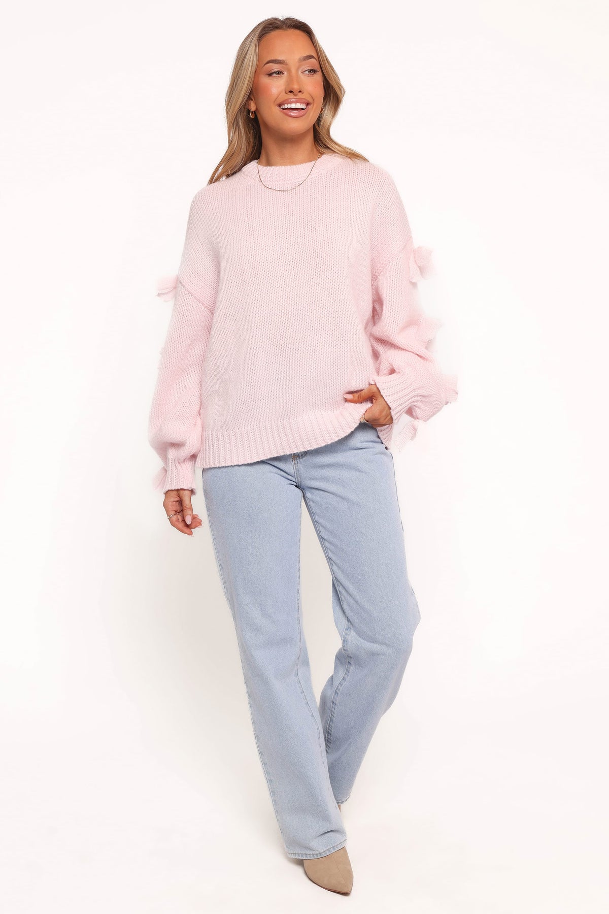 Lover Tie Sleeve Knit Sweater in Pink – view 5 of 6