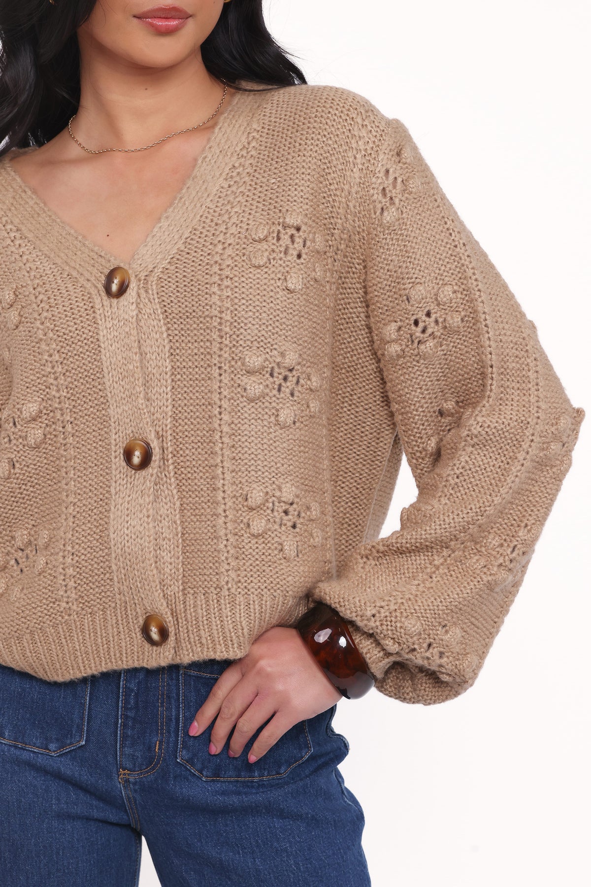 Melody Textured Button Up Cardigan in Mushroom – view 2 of 6