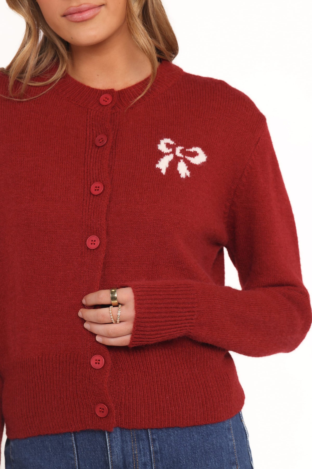 Middleton Mini Bow Cardigan in Wine – view 2 of 6