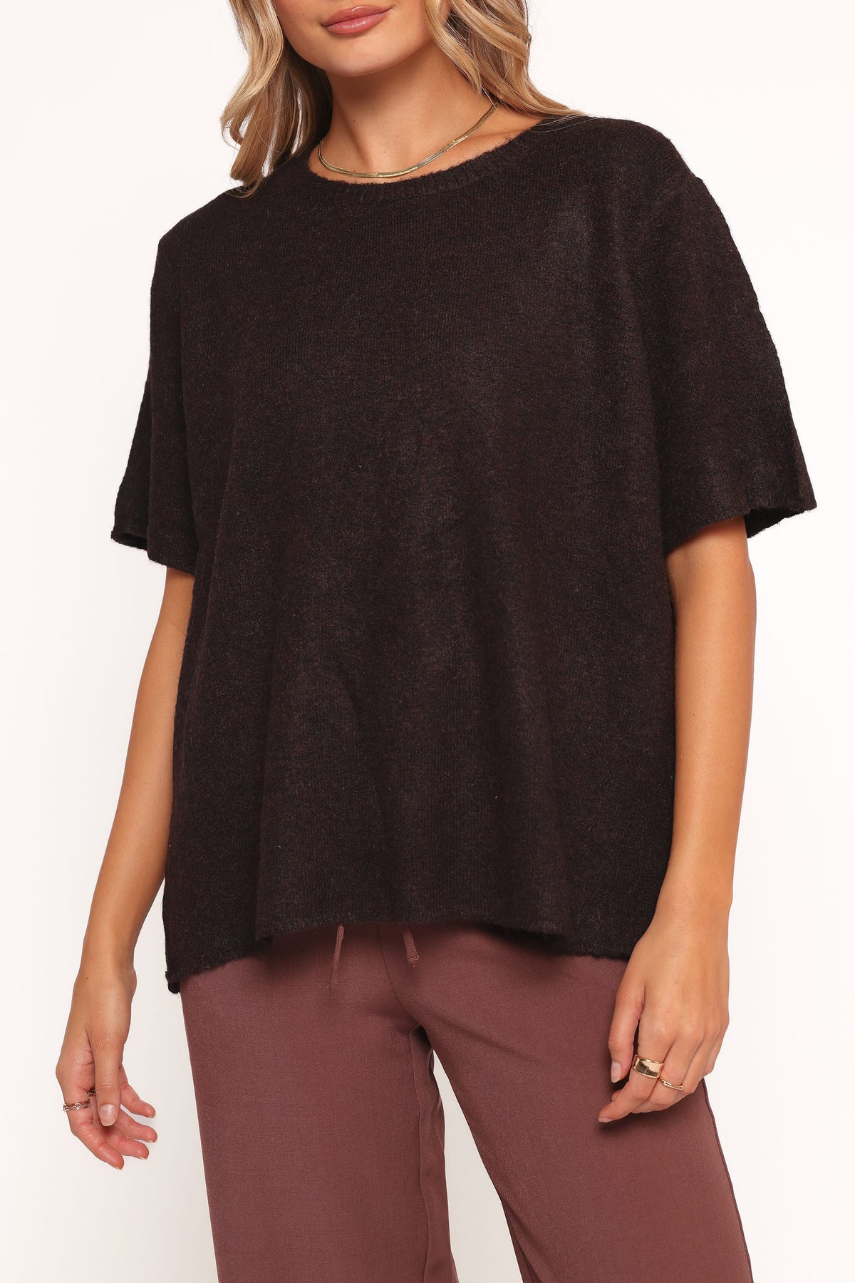 Morris Short Sleeve Oversized Sweater Tee in Dark Chocolate – view 2 of 6
