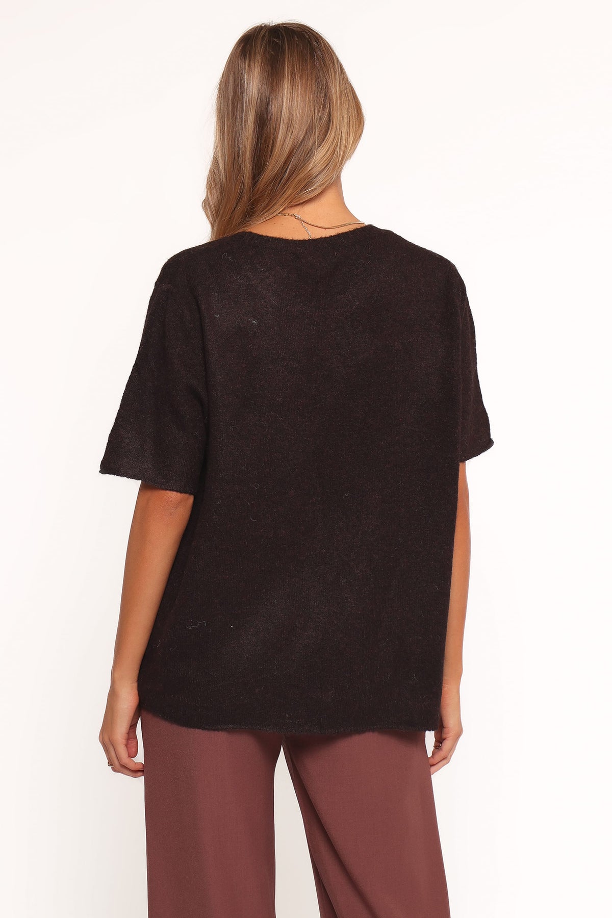 Morris Short Sleeve Oversized Sweater Tee in Dark Chocolate – view 4 of 6