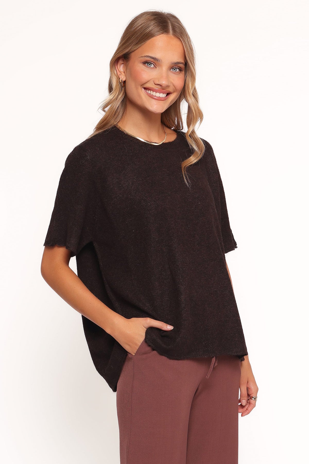 Morris Short Sleeve Oversized Sweater Tee in Dark Chocolate – view 3 of 6