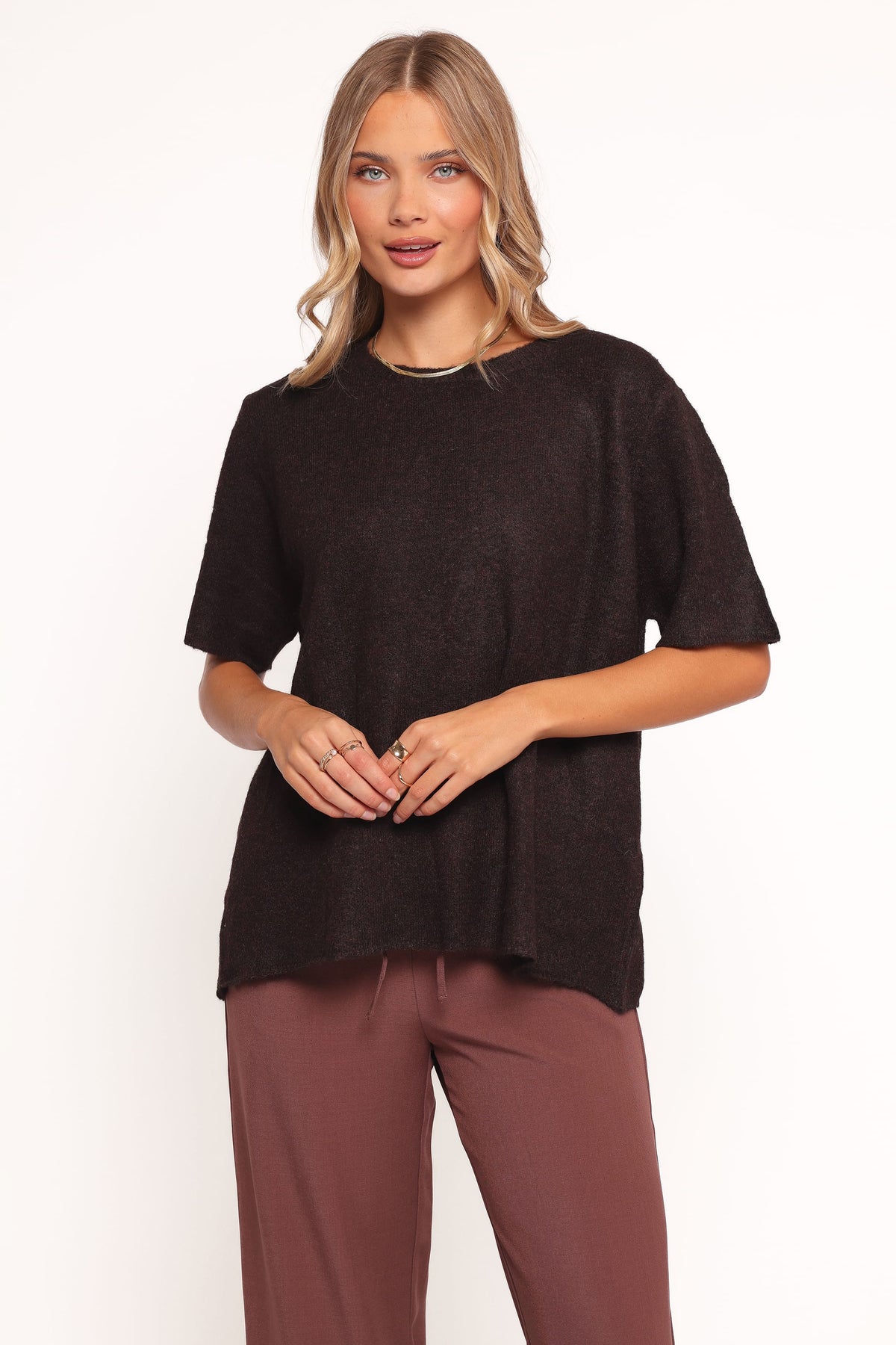 Morris Short Sleeve Oversized Sweater Tee in Dark Chocolate – view 1 of 6