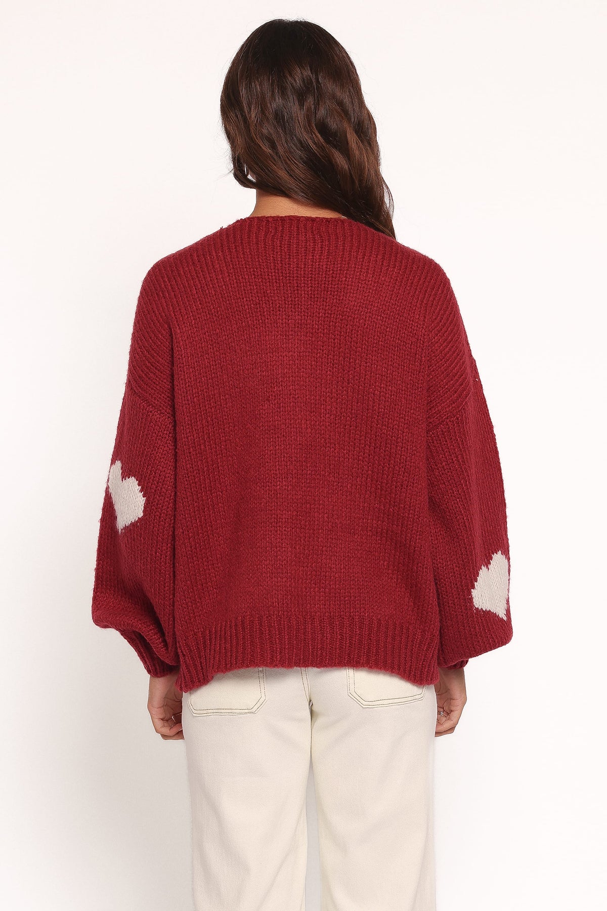 Nadine All Over Heart Tie Front Cardigan in Wine – view 4 of 6