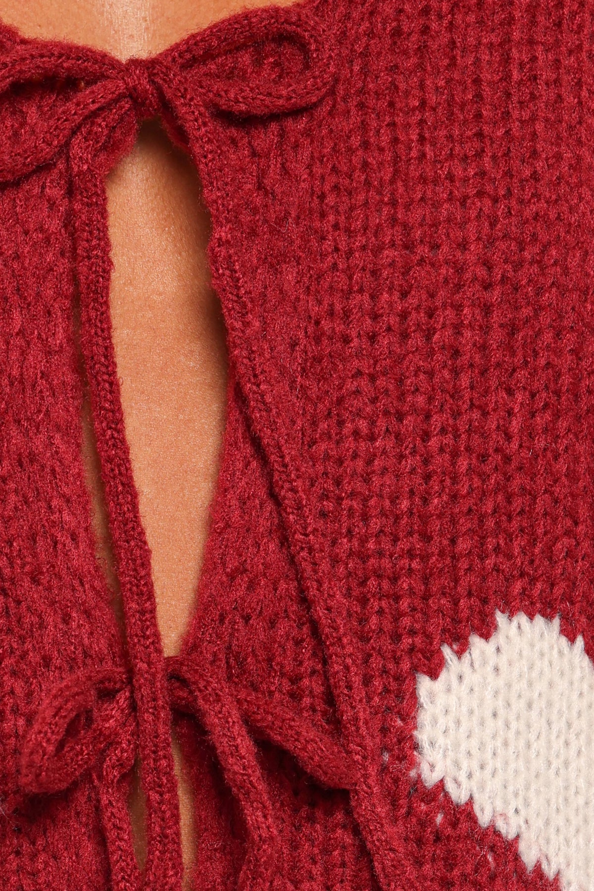 Nadine All Over Heart Tie Front Cardigan in Wine – view 6 of 6